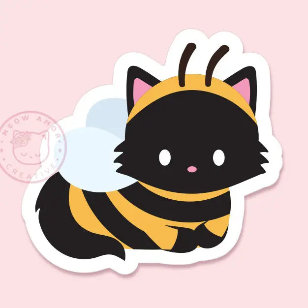 Fluffy Black Bee Cat Vinyl Sticker