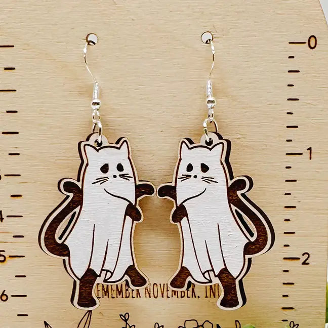 Ghost Cat Dangle Earrings