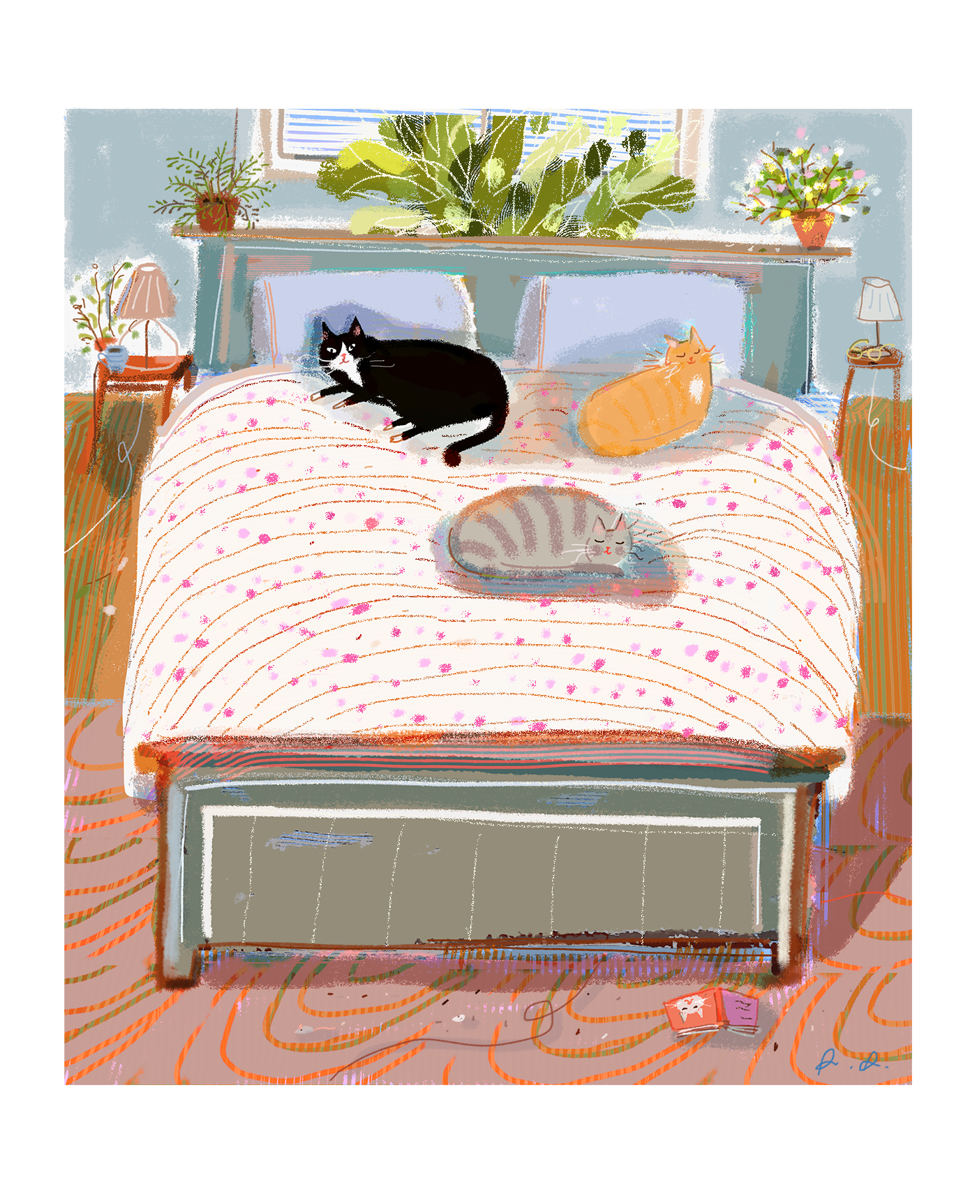 Bed Cats Art Print