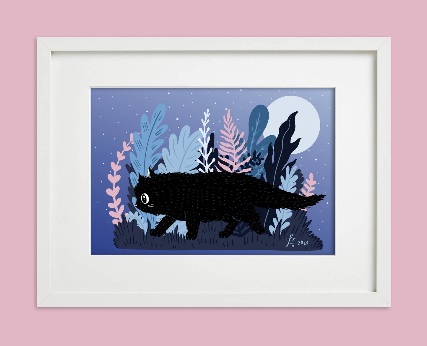 Midnight Adventure Black Cat Art Print