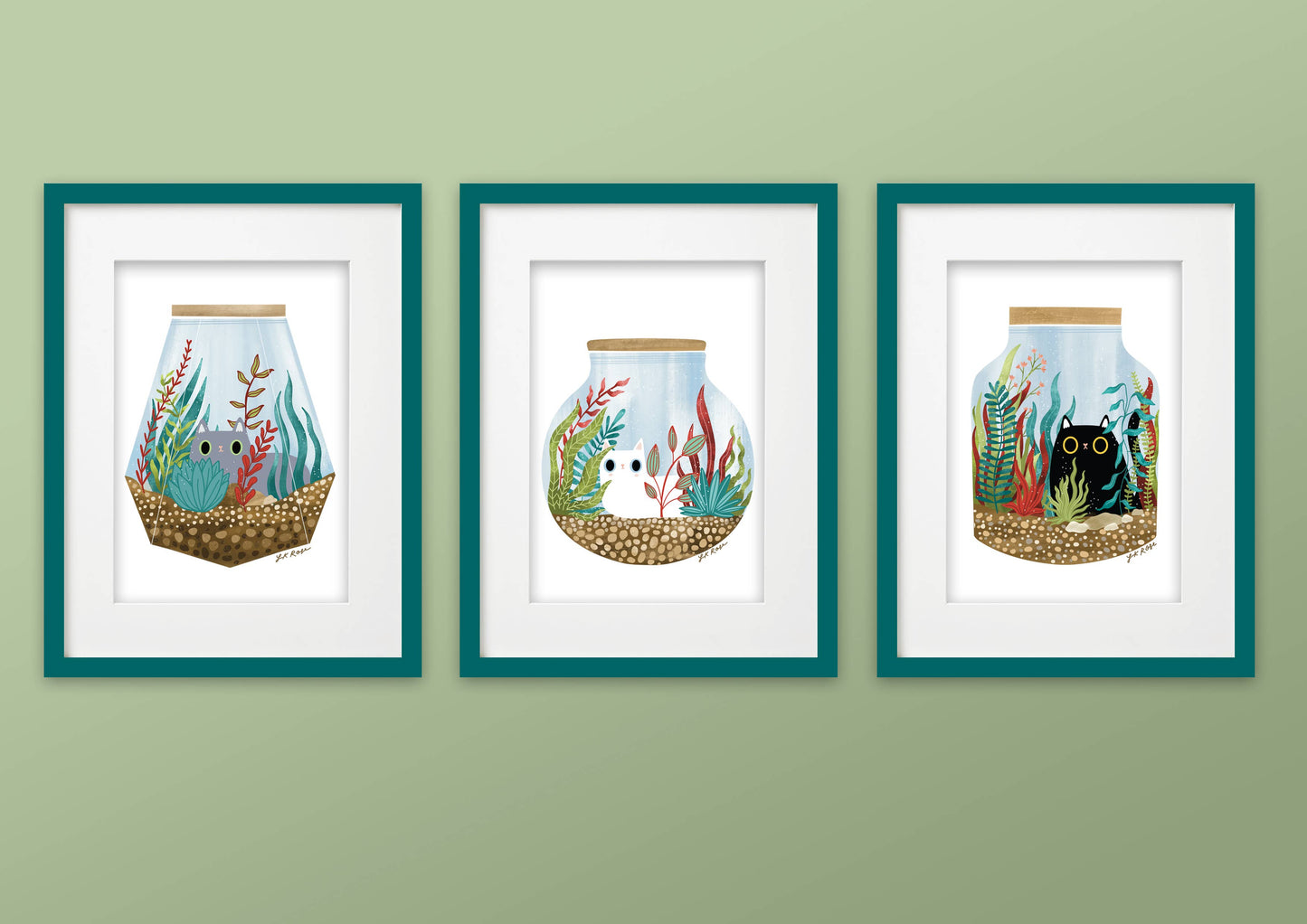 Black Cat & Plants - Art Print