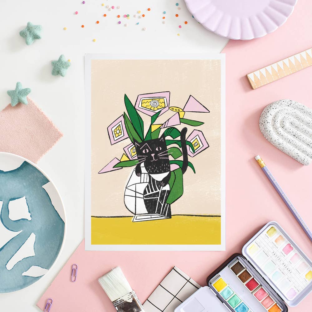 Pablo Picatso Flowers Cat Print