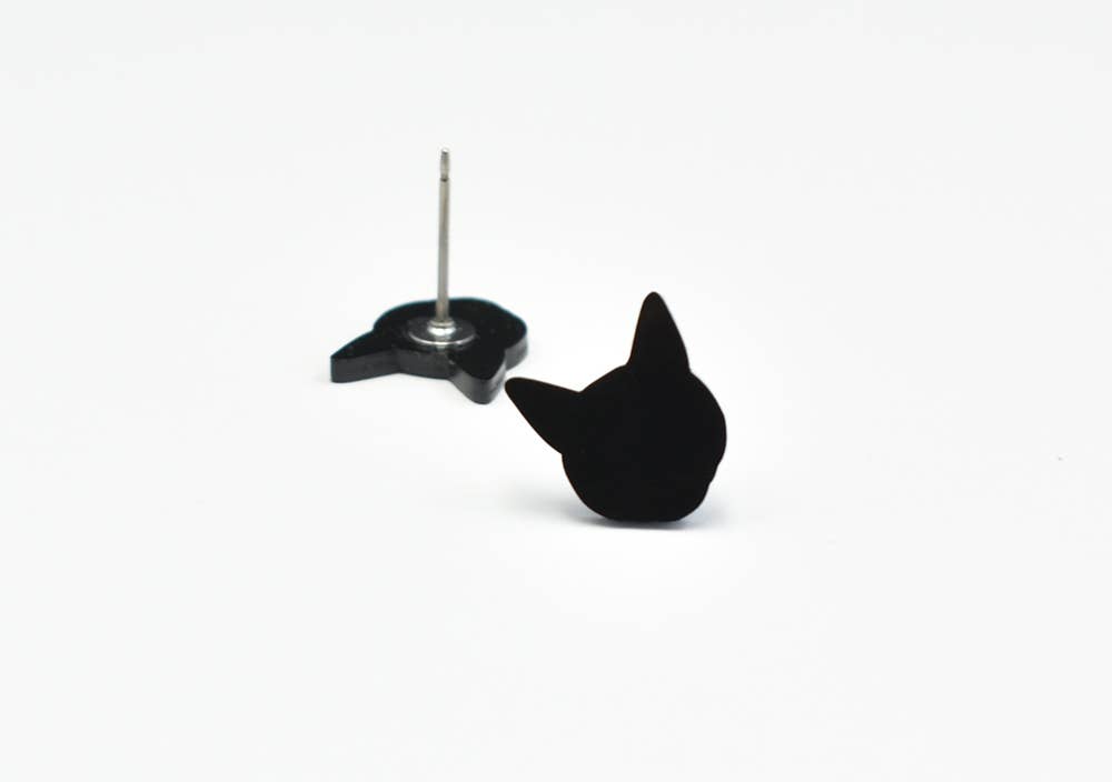 Simple Black Cat Earrings: Large