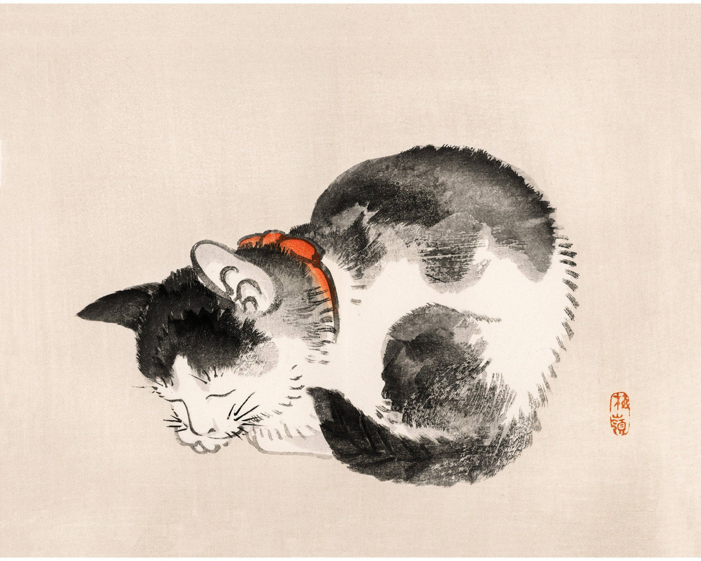 Sleeping Cat - Vintage Japanese Art Print