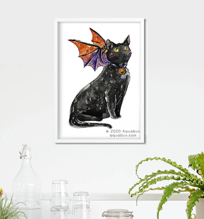 Black Cat Dragon Art Print