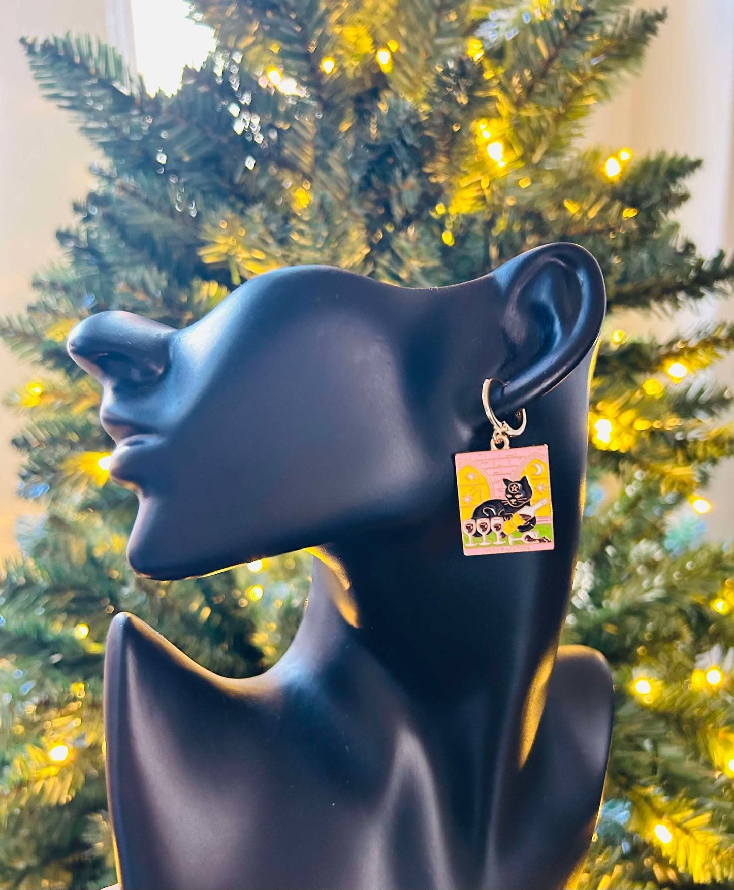 Pink Tarot Card Huggie Earrings