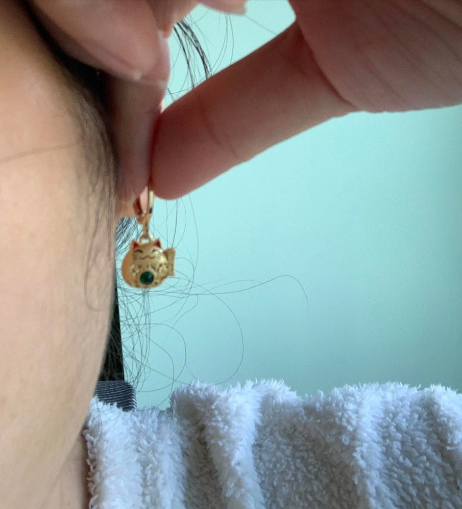 Lucky Cat Huggie Earrings