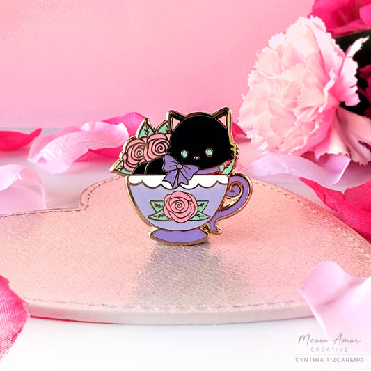 Cat Tea Cup Enamel Pin