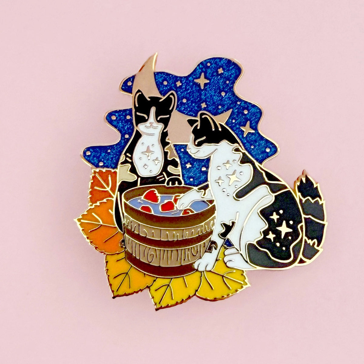 Apple Bobbing Cats (Tuxedo & Tortoiseshell) Enamel Pin