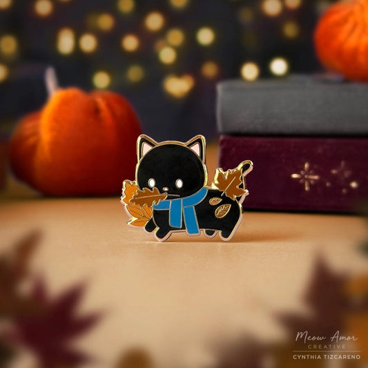 Autumn Black Cat Enamel Pin