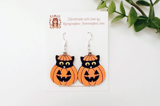 Halloween Pumpkin Cat Earrings