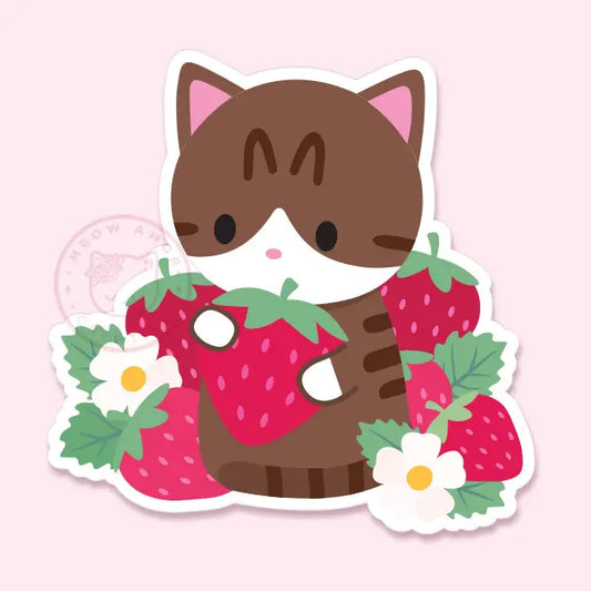Brown Tabby Strawberry Cat Vinyl Sticker
