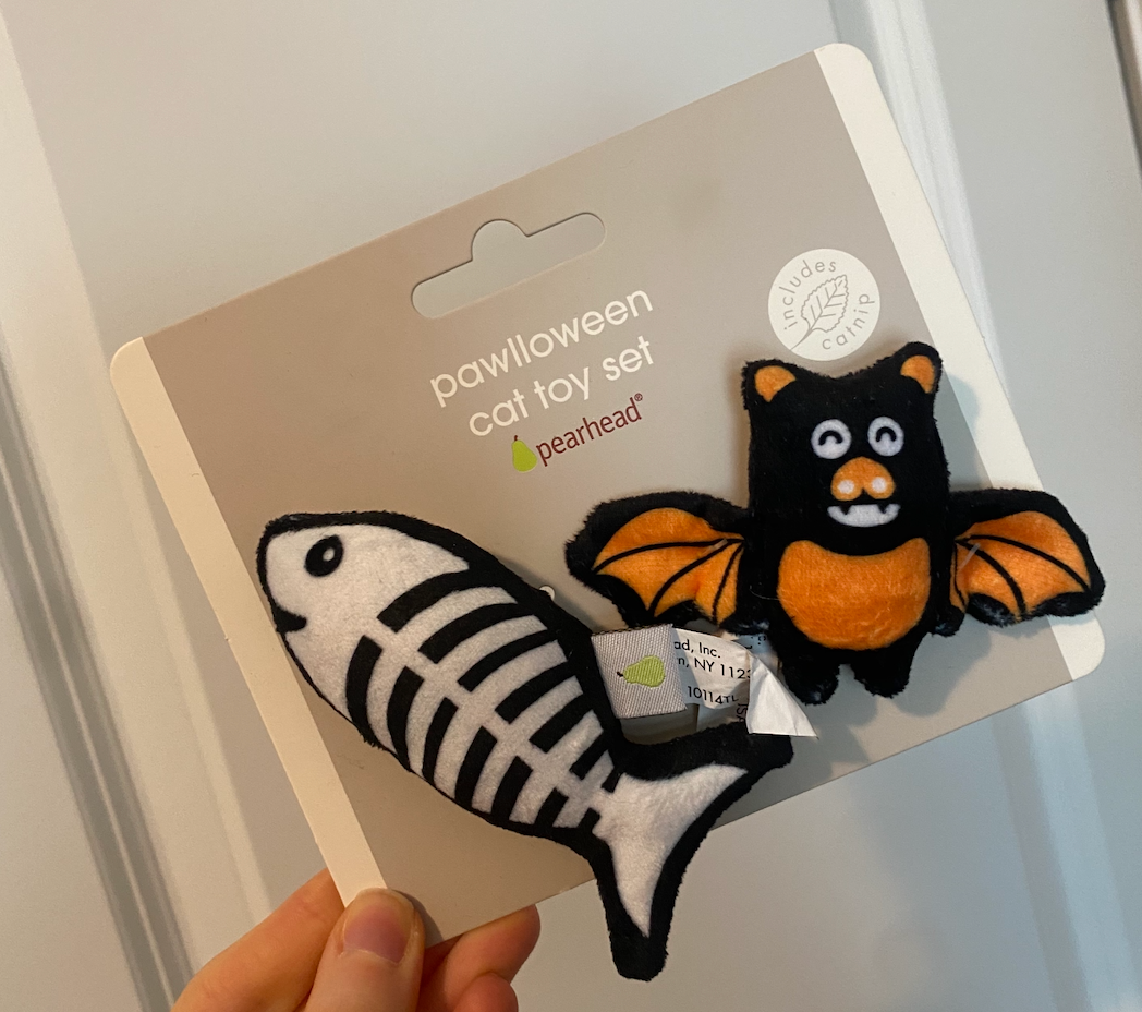 Bat & Fish Skeleton Halloween Cat Toys, Set of 2