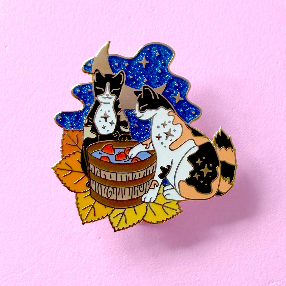 Apple Bobbing Cats (Calico & Tortoiseshell) Enamel Pin