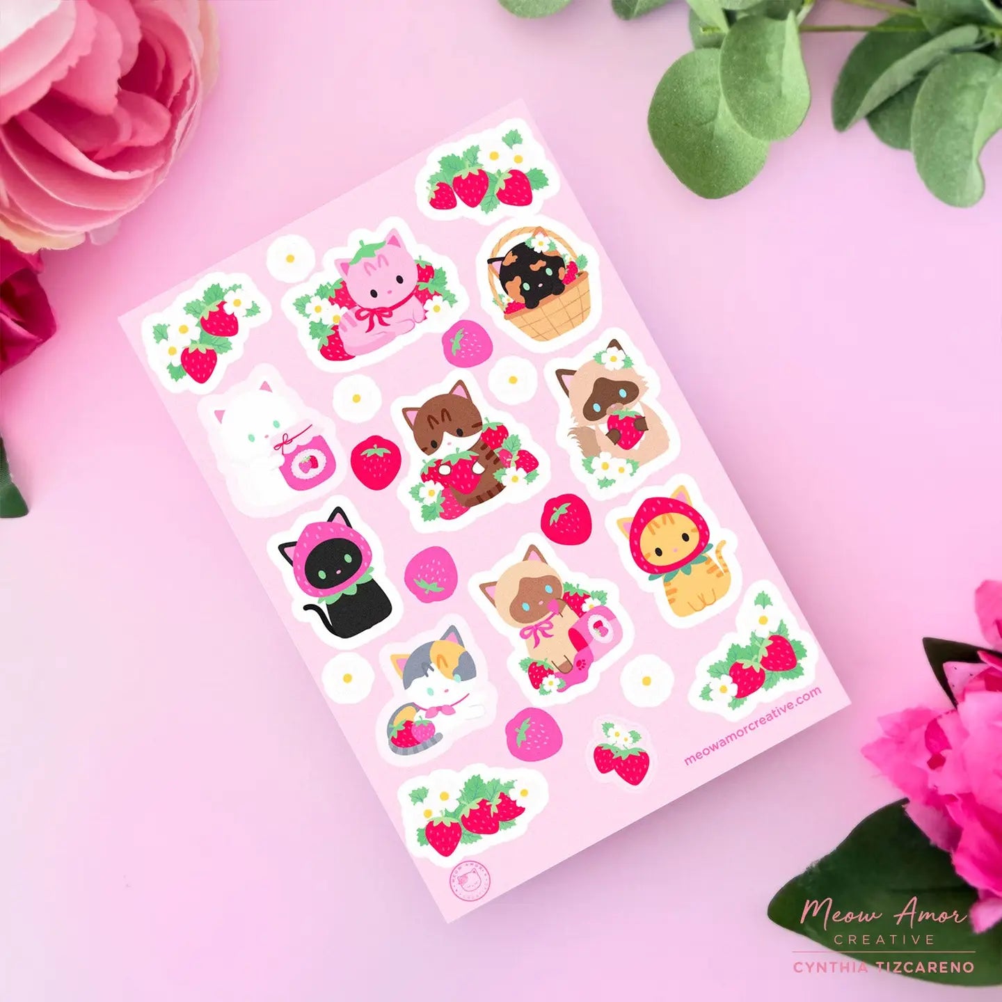Strawberry Cats Vinyl Sticker Sheet
