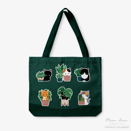 Plant Cat Canvas Zipper Tote Bag