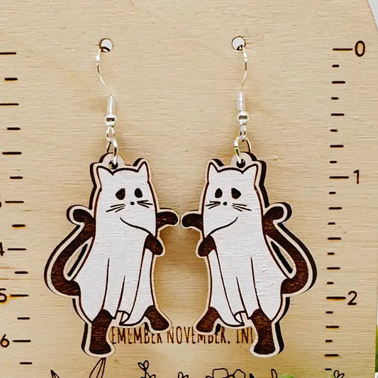 Ghost Cat Dangle Earrings