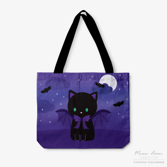 Bat Cat Canvas Zipper Tote Bag