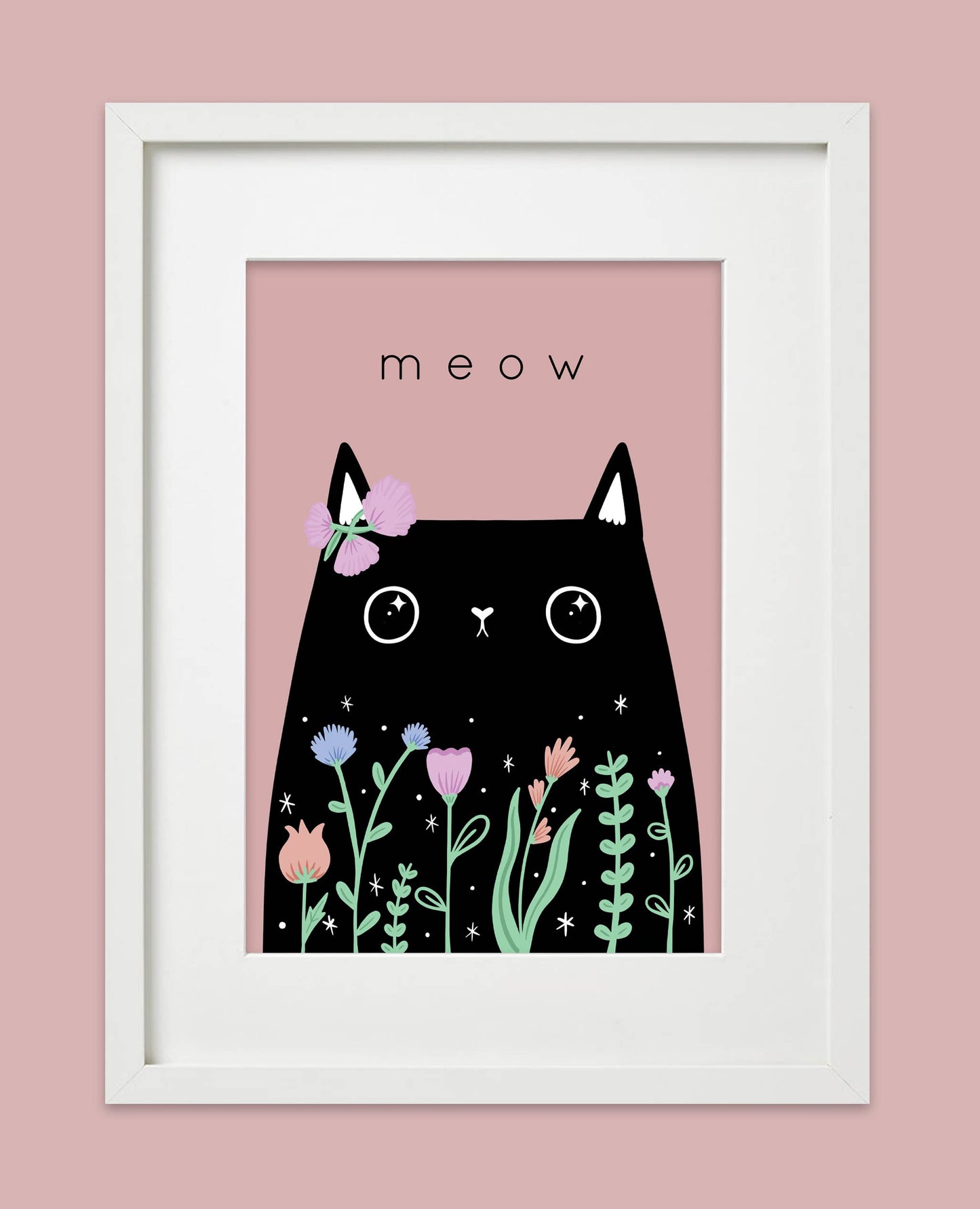 Meow Black Cat print art print