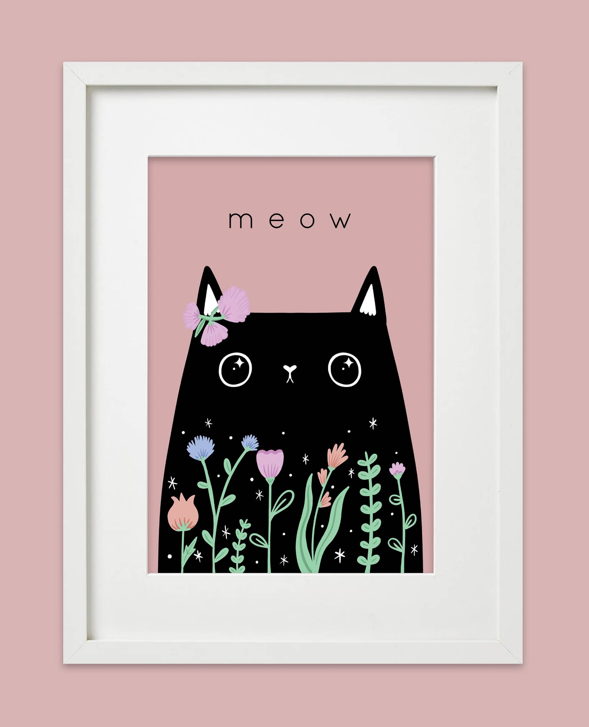 Meow Black Cat print art print
