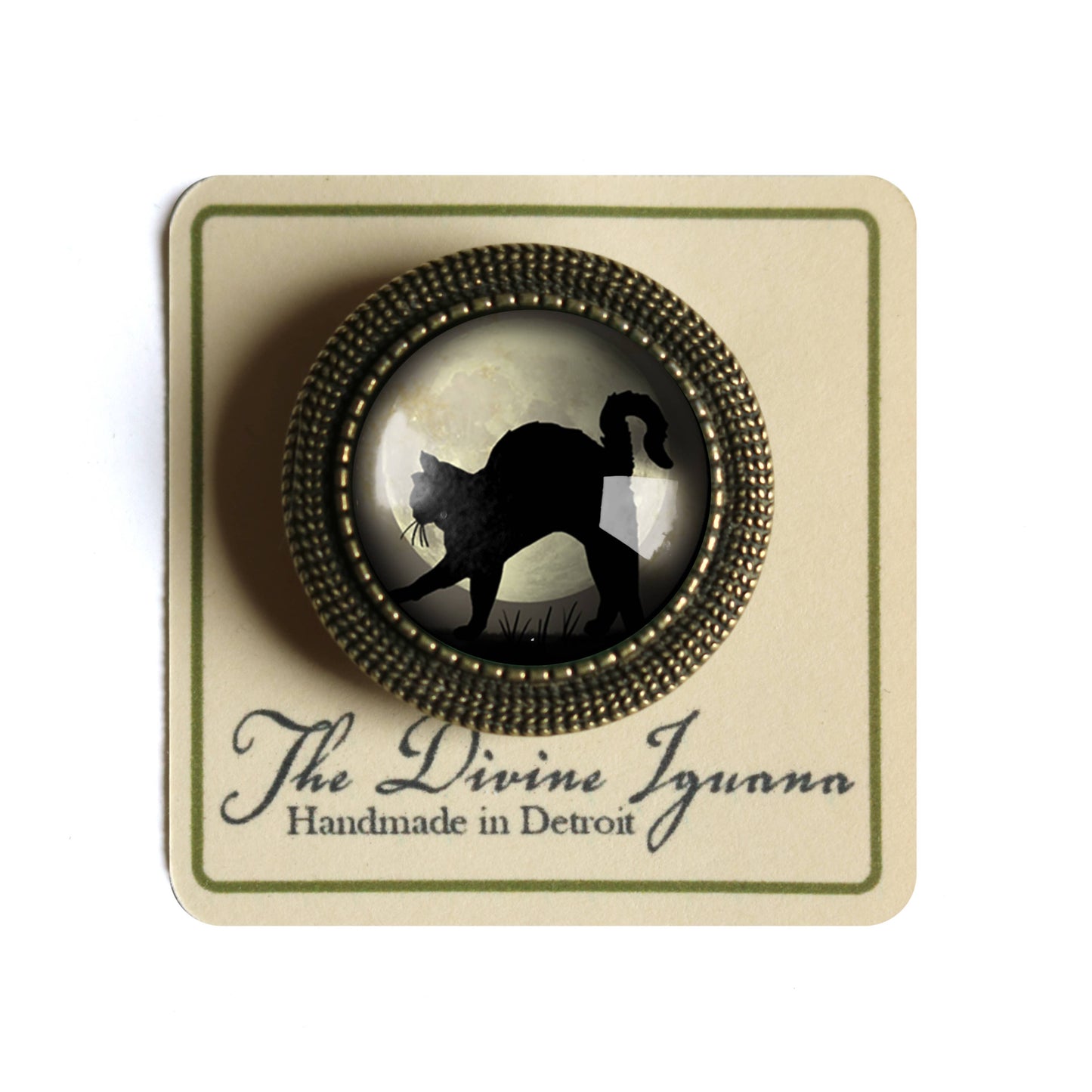 Grey Cat on Blue Moon Brooch