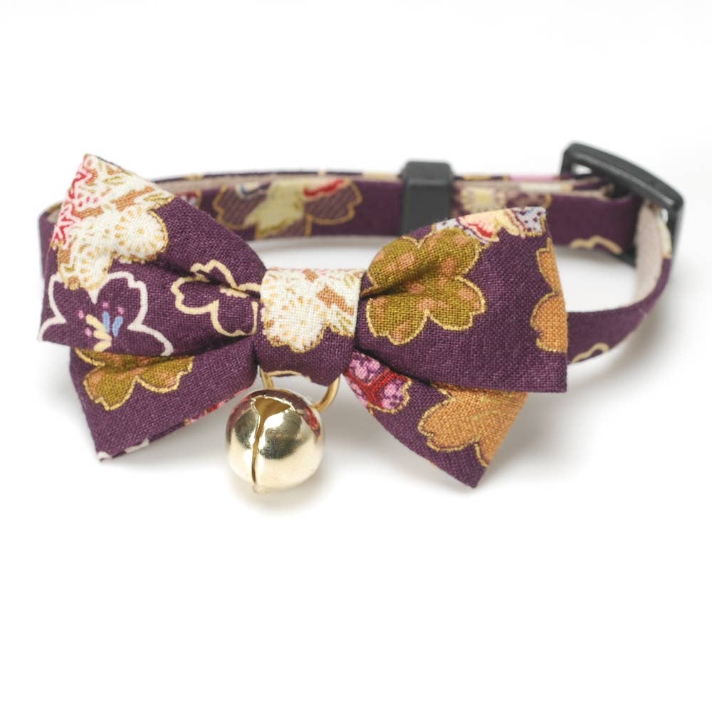 Kimono Bow Tie Cat Collar - Purple