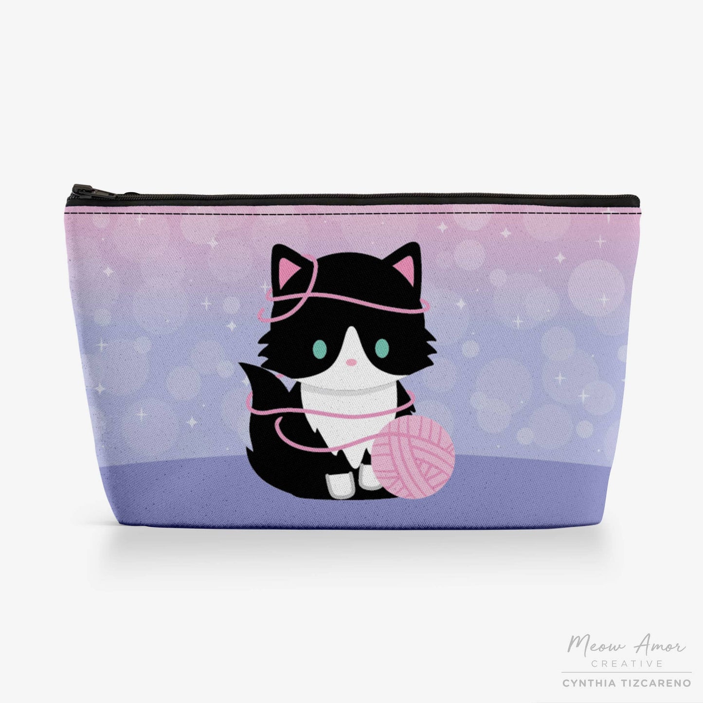 Tuxedo Yarn Cat Canvas Zipper Bag