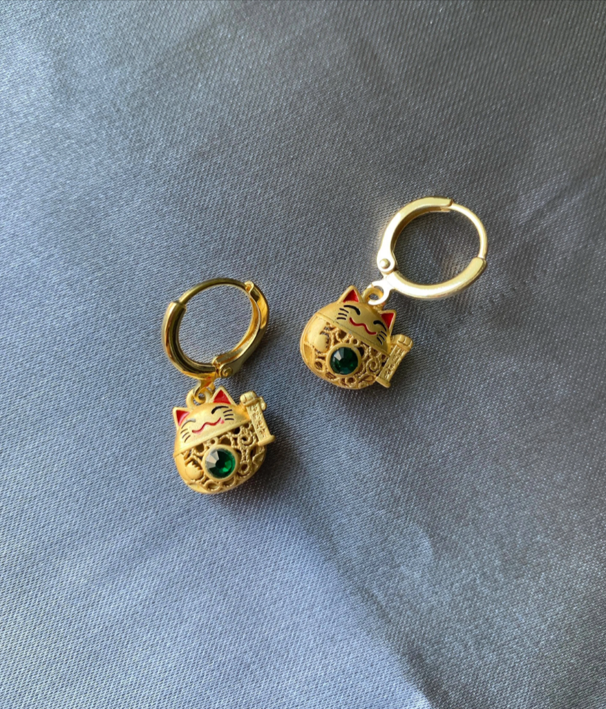 Lucky Cat Huggie Earrings