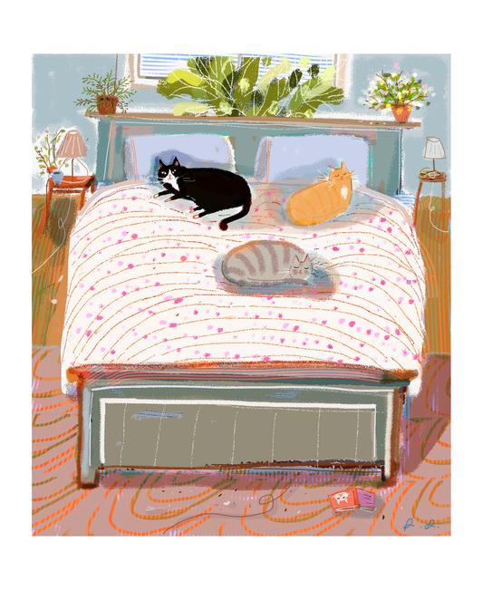 Bed Cats Art Print