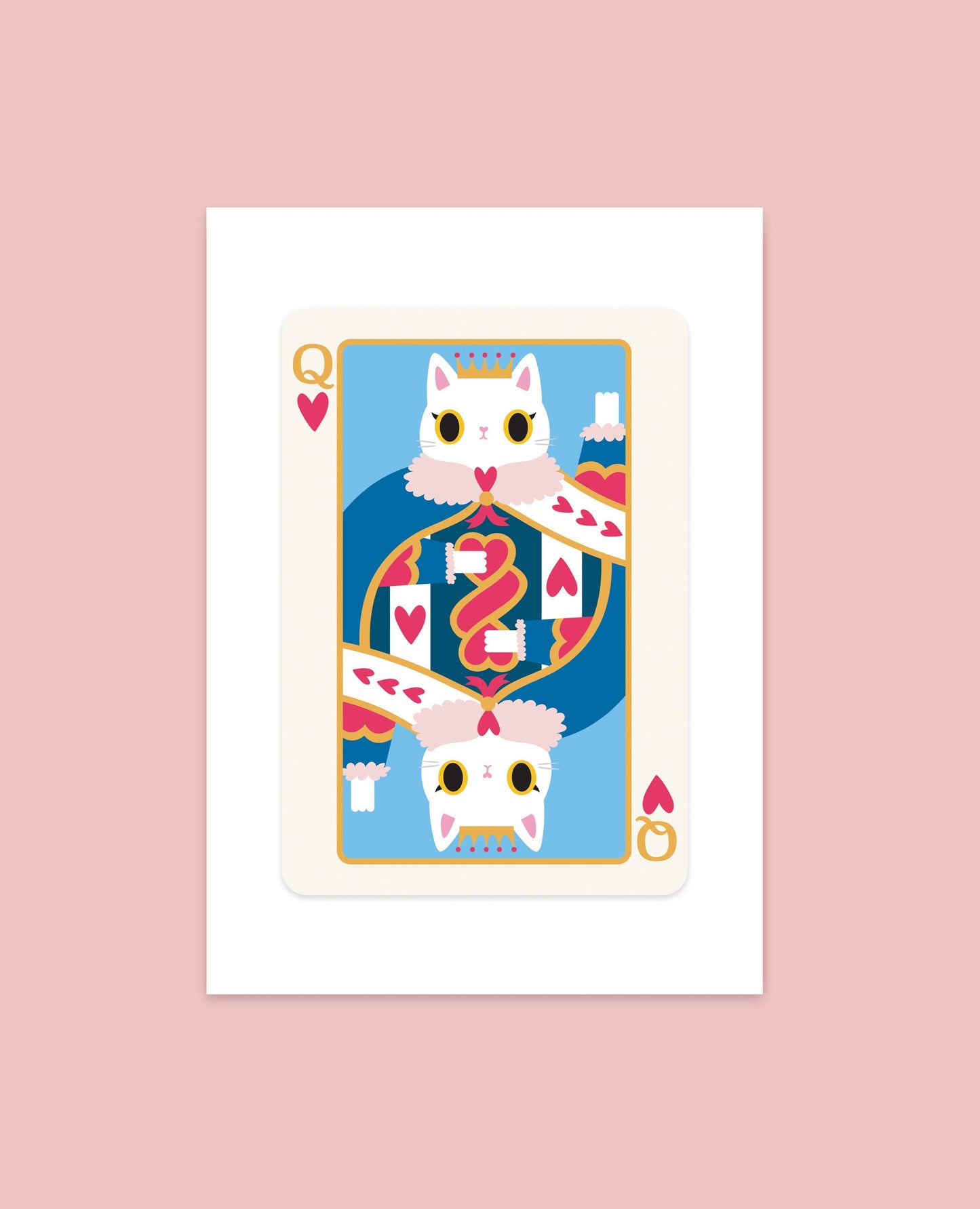 Queen of Hearts White Cat Art Print