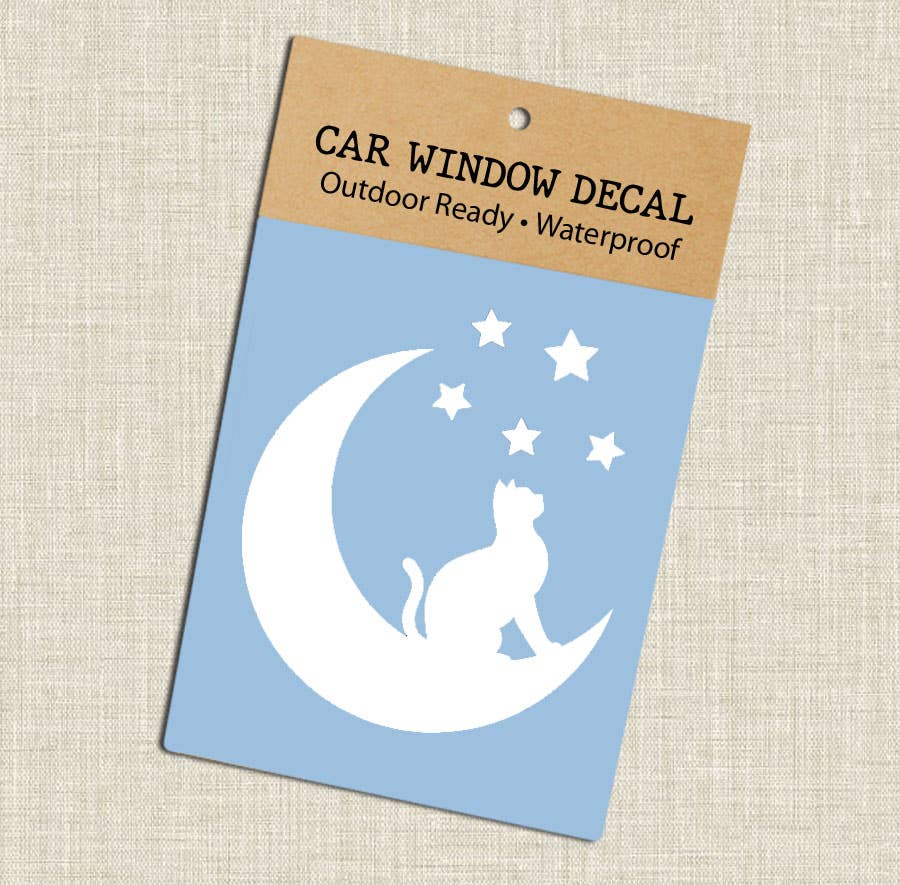 Cat Moon Celestial White Vinyl Car Window Sticker