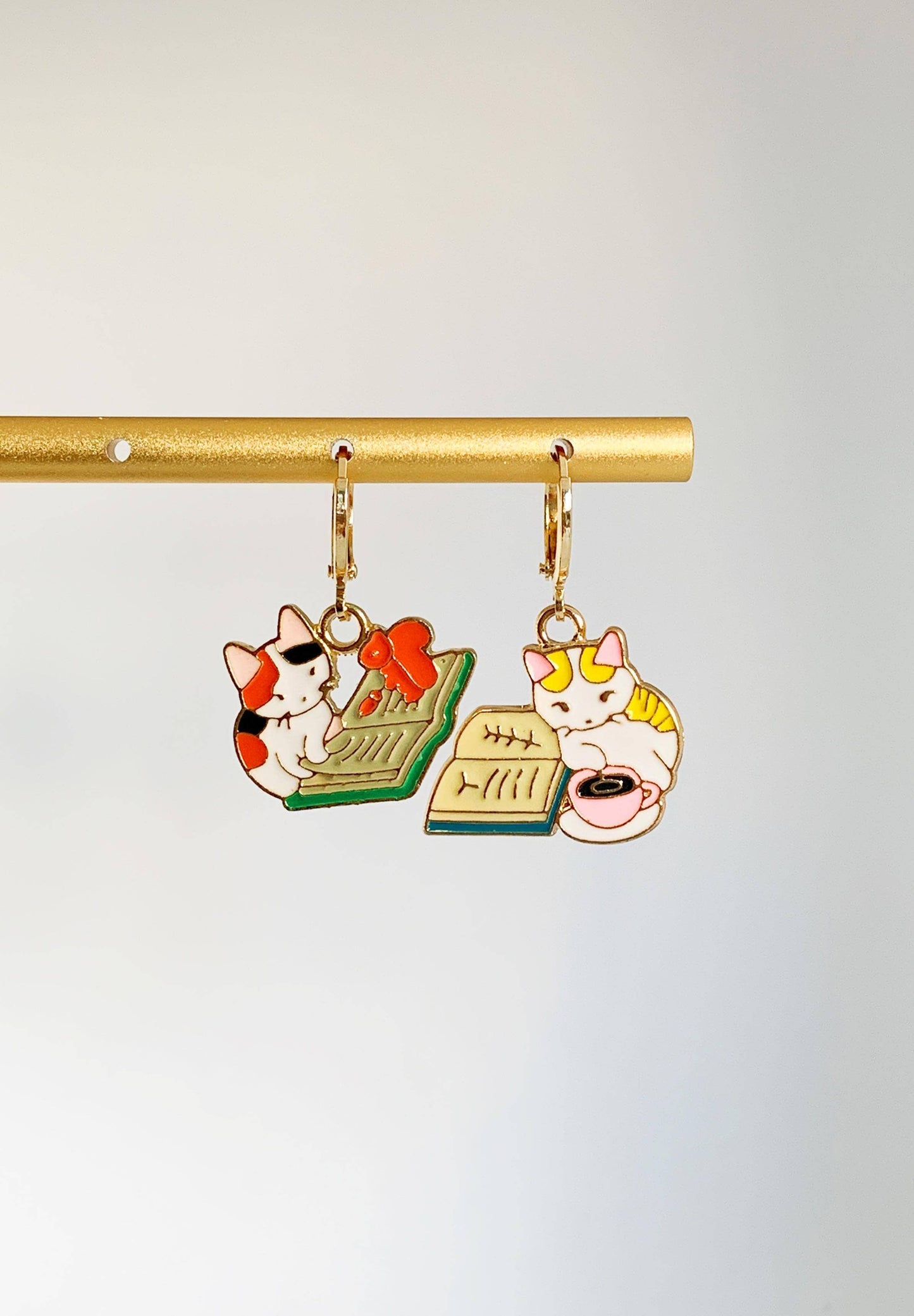 Unique Reading Cat Huggie Hoop Earrings