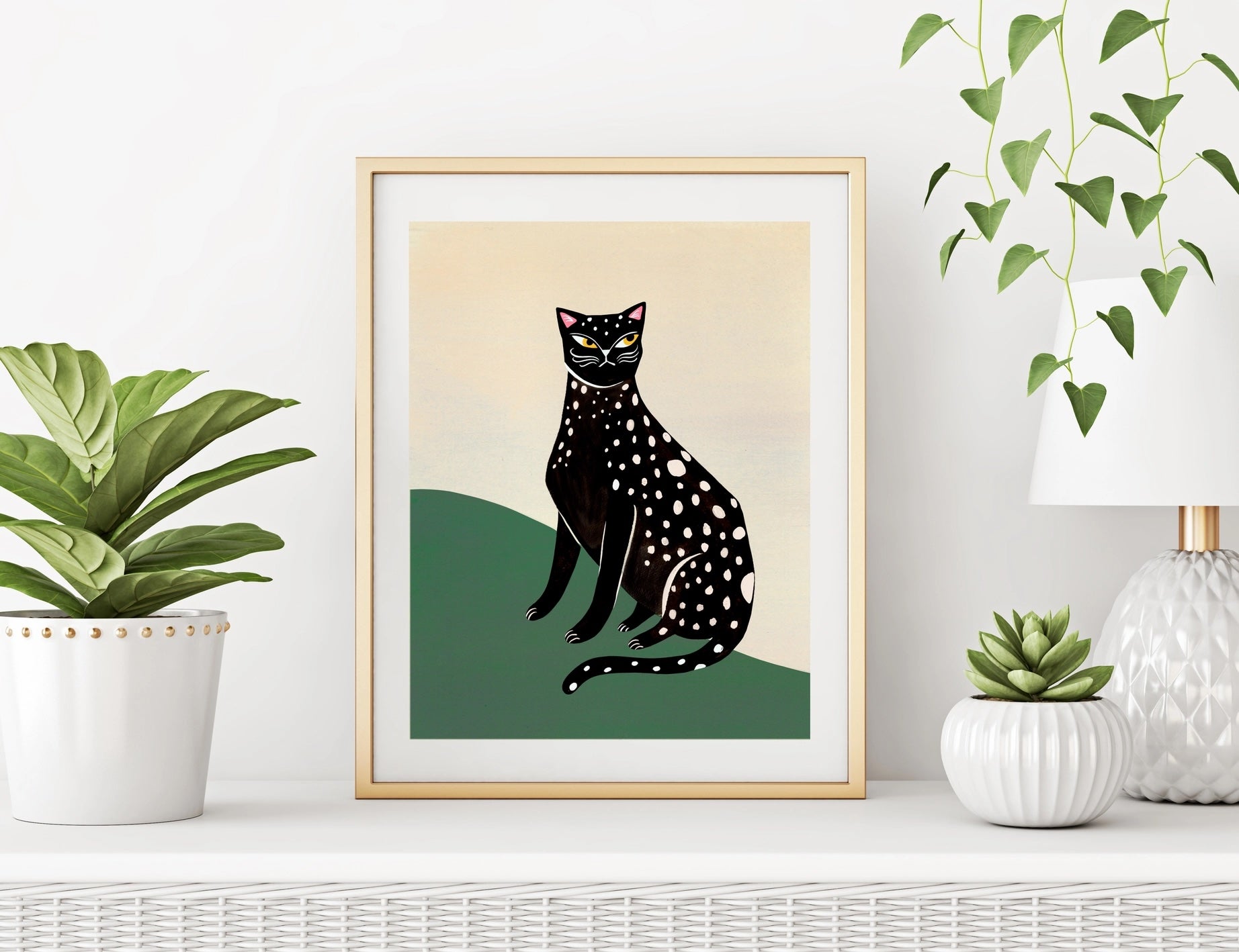 Black Leopard Cat Art Print