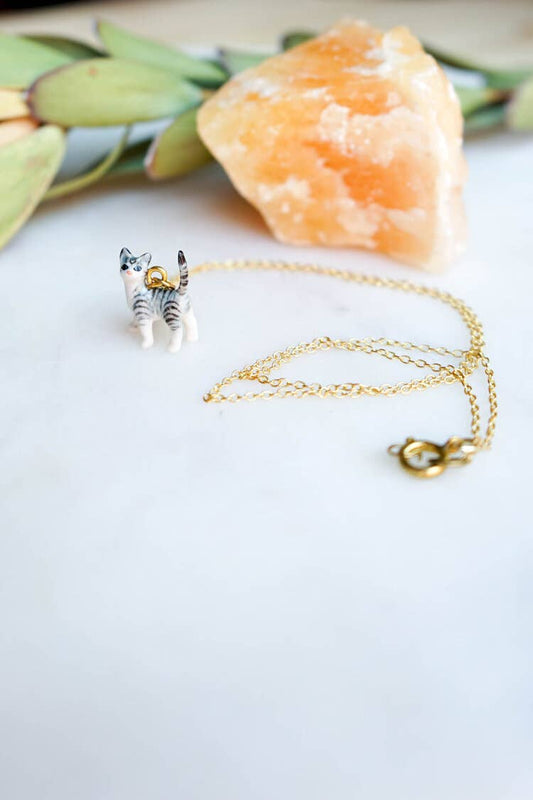 Grey Tabby Kitty Necklace