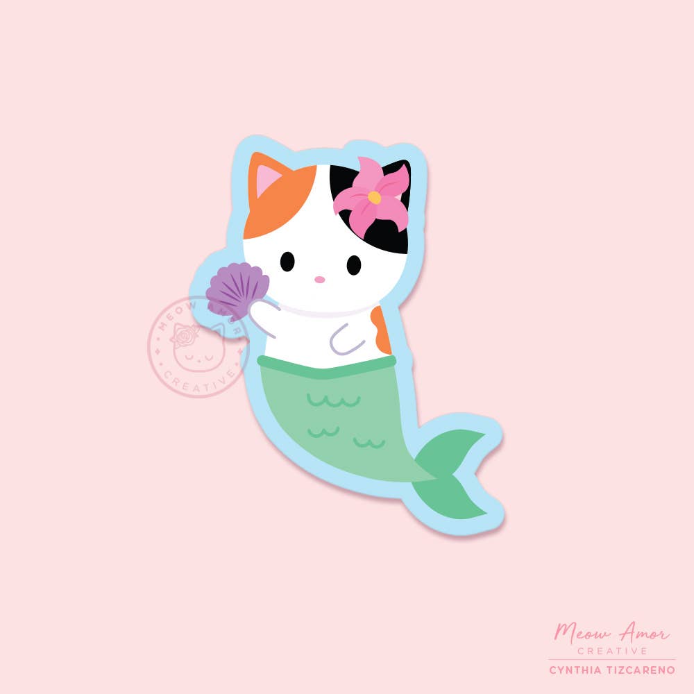 Mermaid Calico Cat Vinyl Sticker