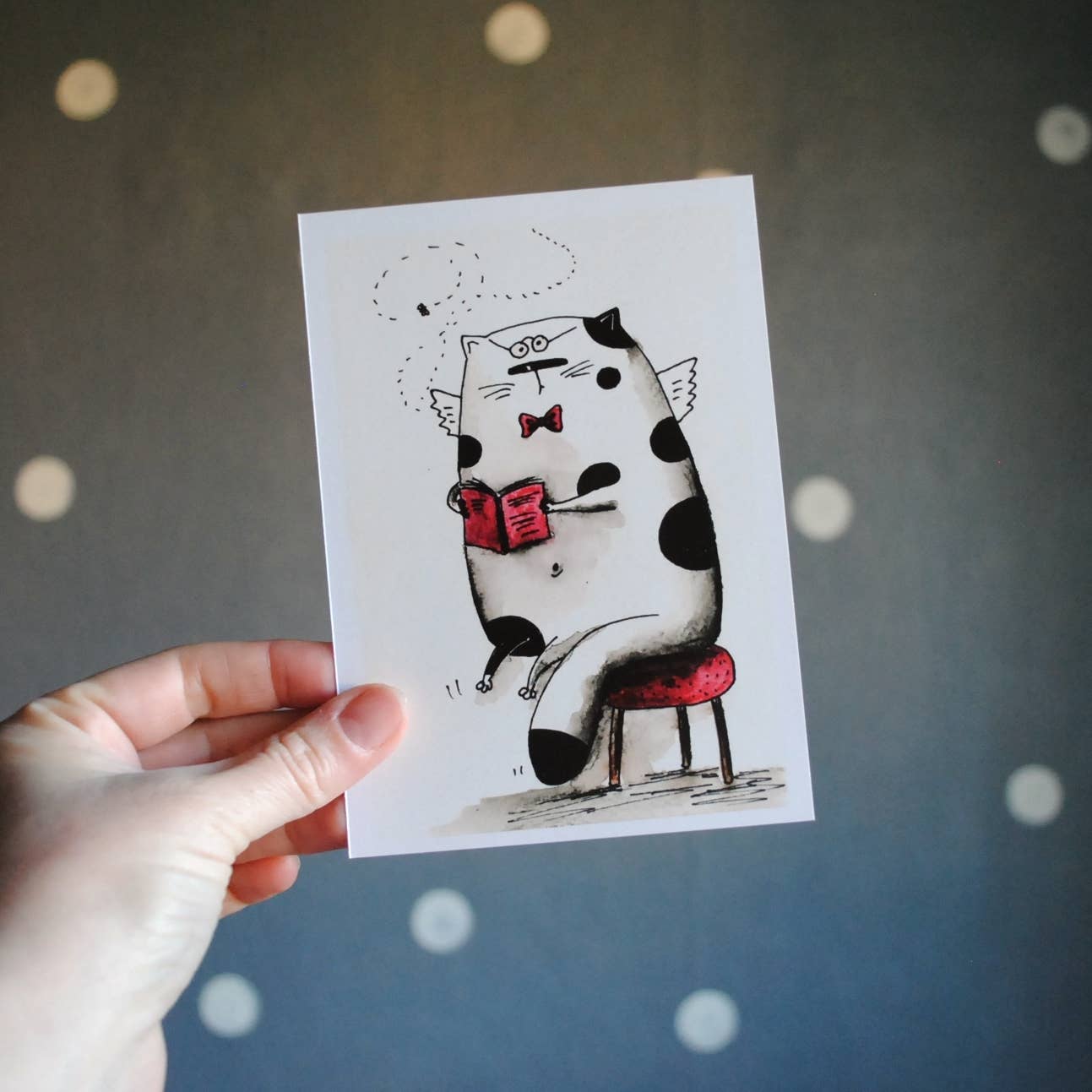 Cat Handpainted Watercolor Postcard