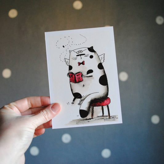 Cat Handpainted Watercolor Postcard