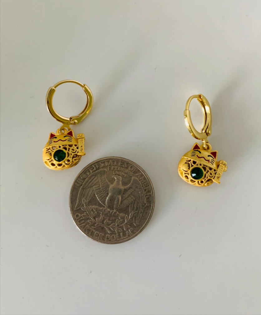 Lucky Cat Huggie Earrings