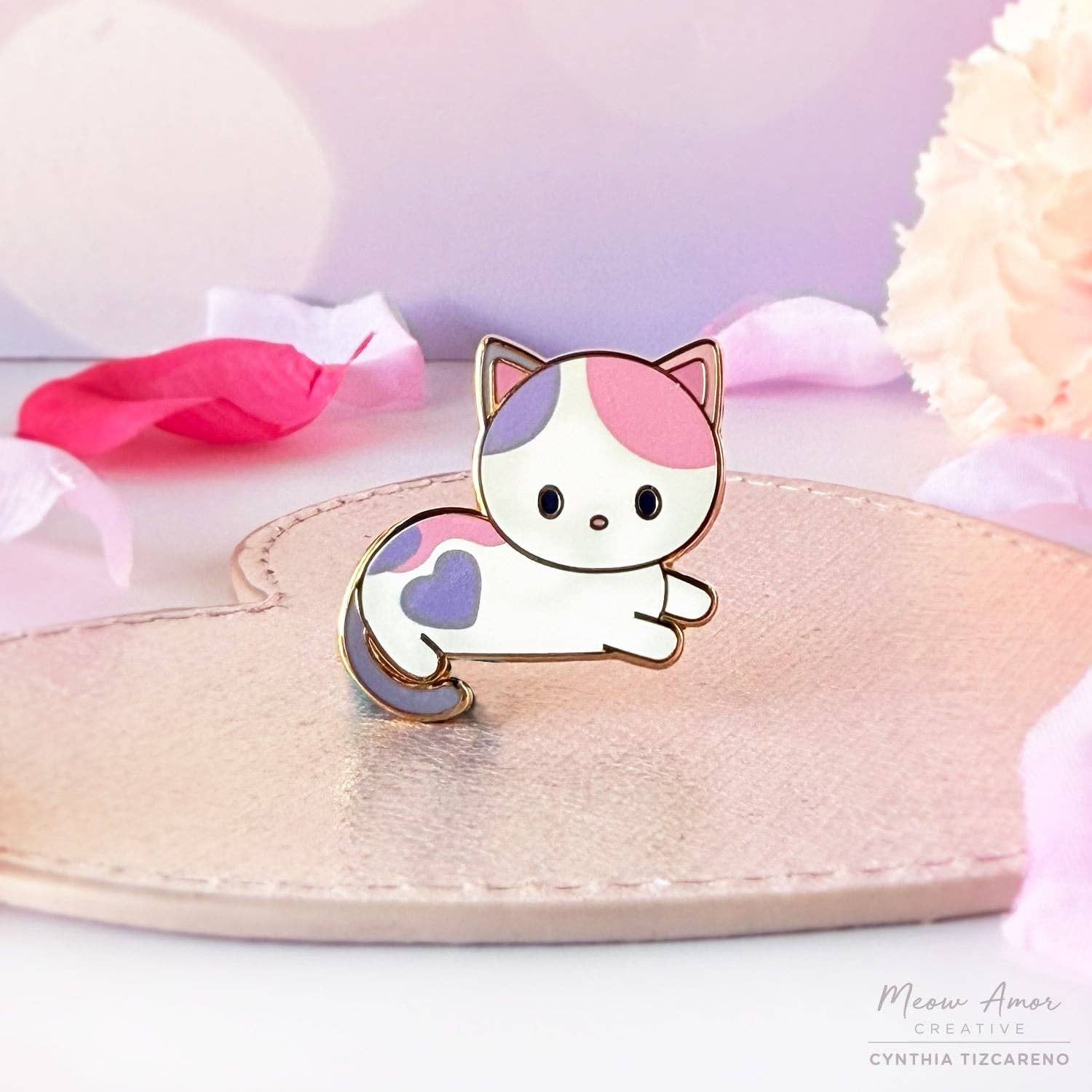 Pastel Calico Heart Cat Enamel Pin