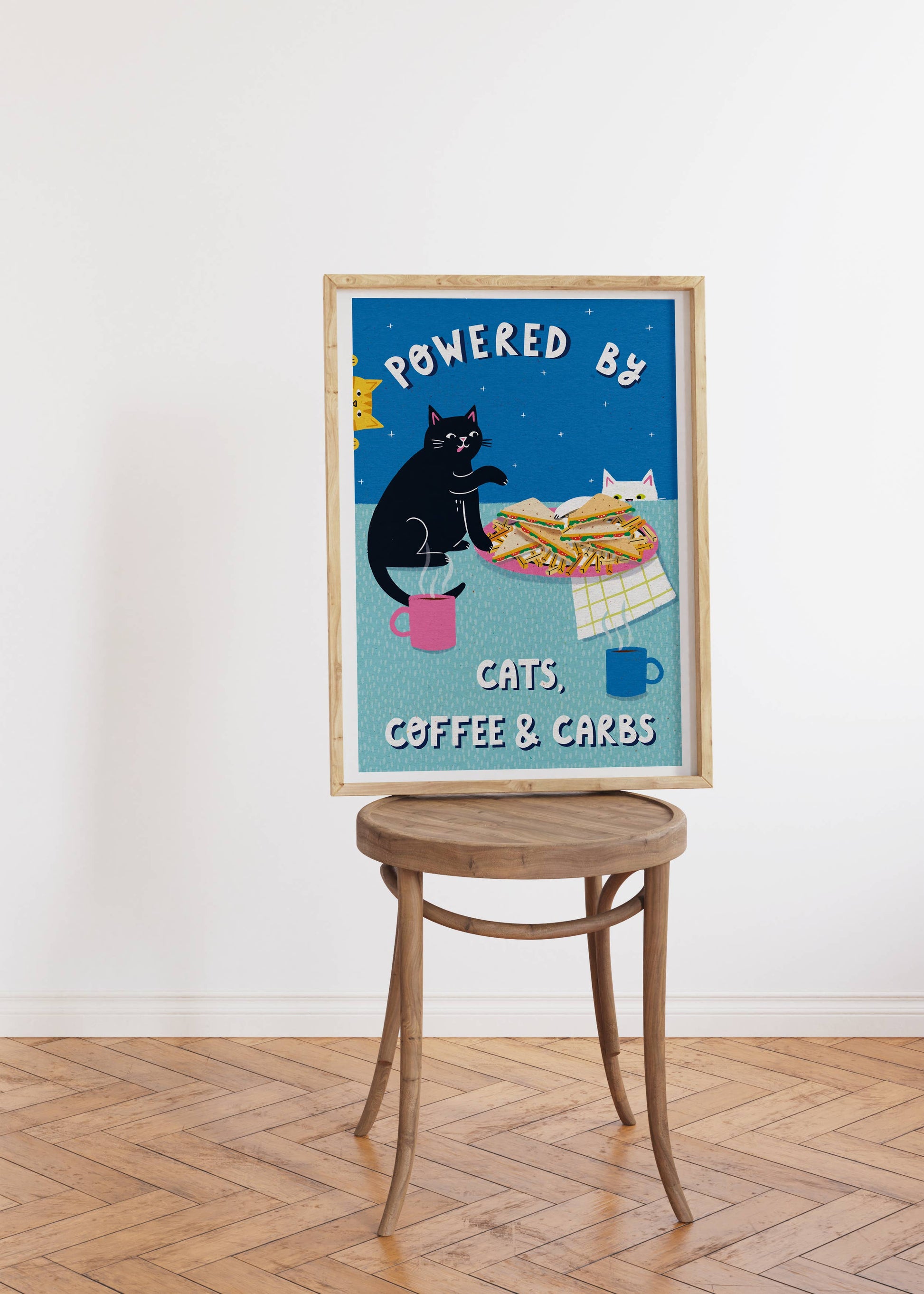 Powered By Coffee, Carbs & Cats  – A4 Heavyweight Art Print