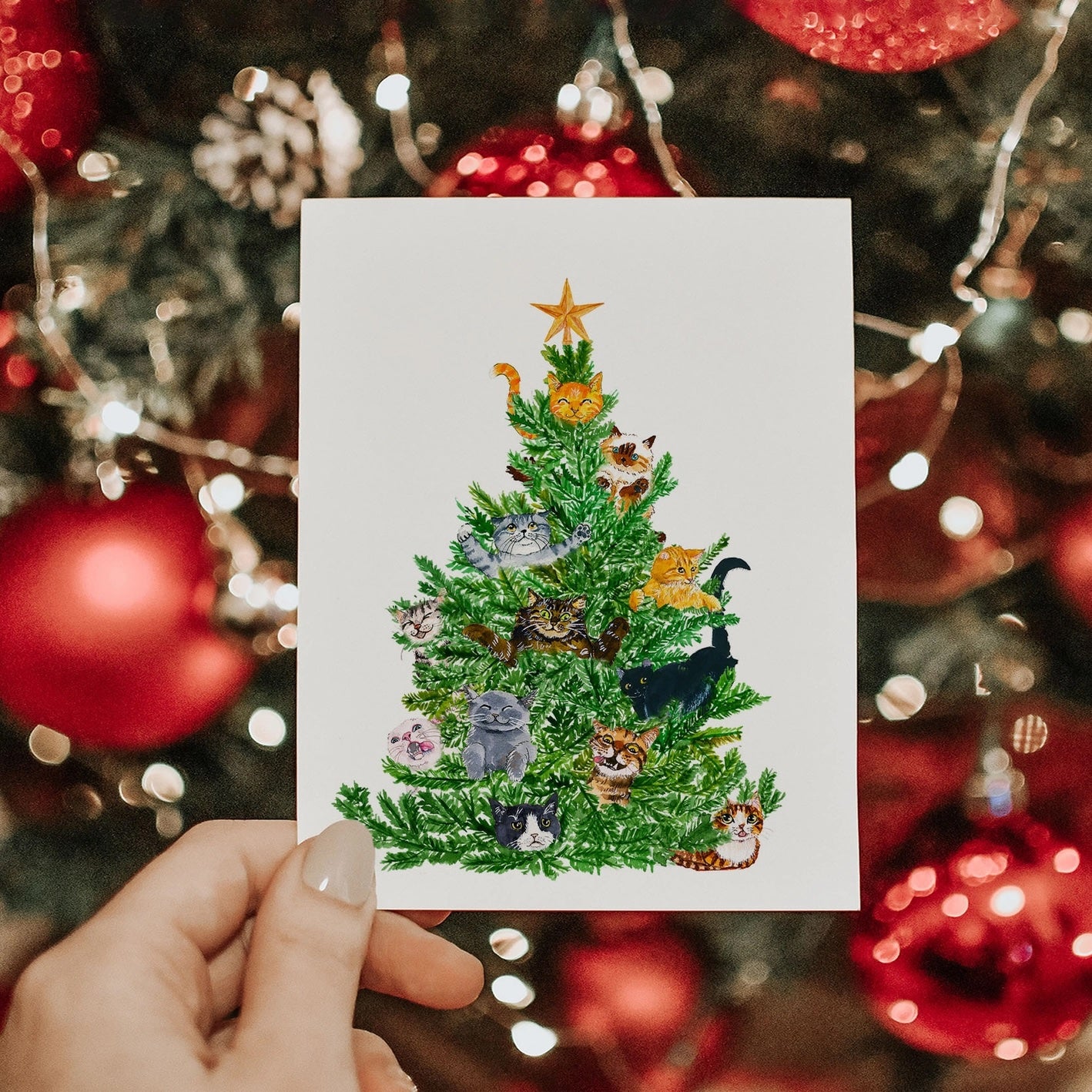Cat Christmas Tree Card