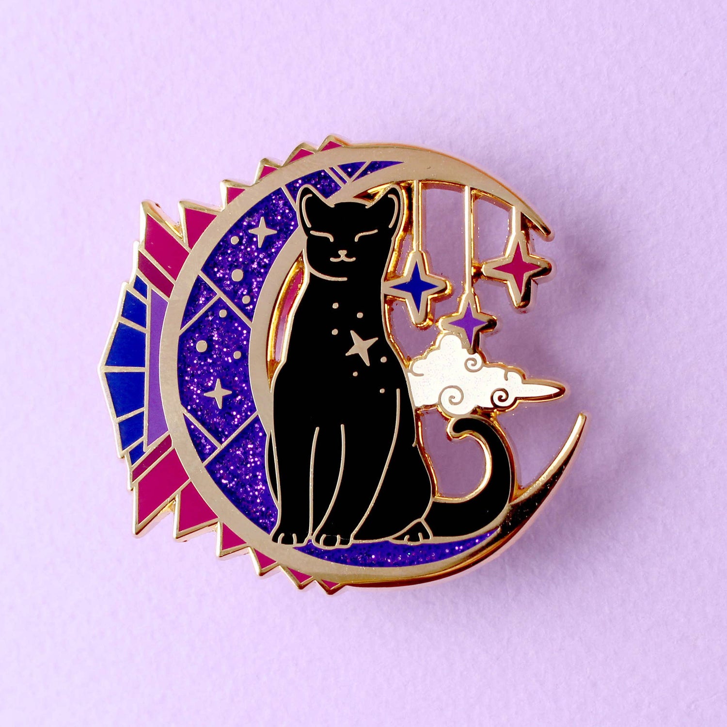 Art Deco Moon Cat Enamel Pin