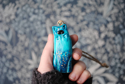 Turquoise Cat Figurine Ornament