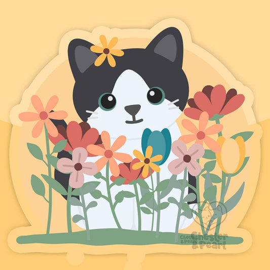 Wildflower Field Cat Clear Vinyl Sticker