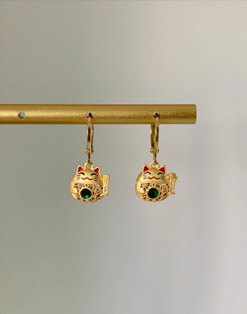 Lucky Cat Huggie Earrings