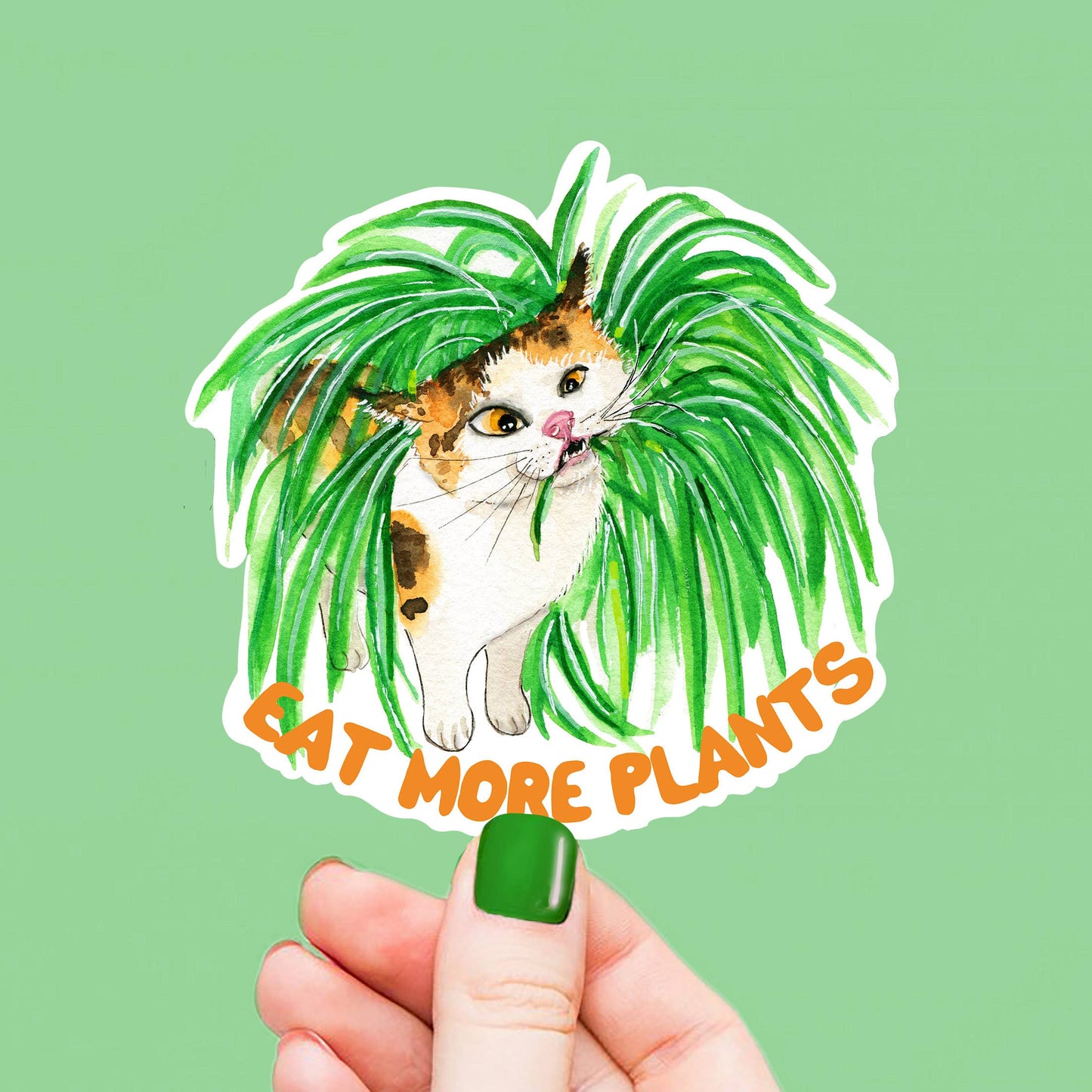 Eat More Plants Cat Vinyl Stickers