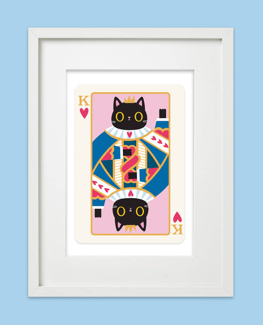 King of Hearts Black Cat Art Print