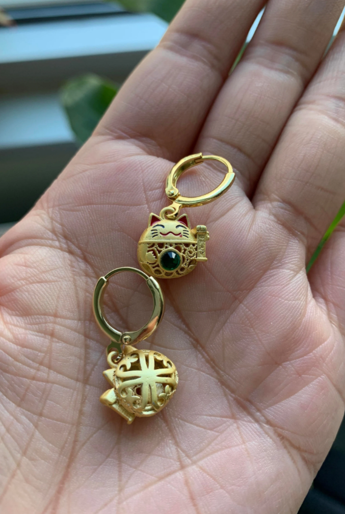 Lucky Cat Huggie Earrings