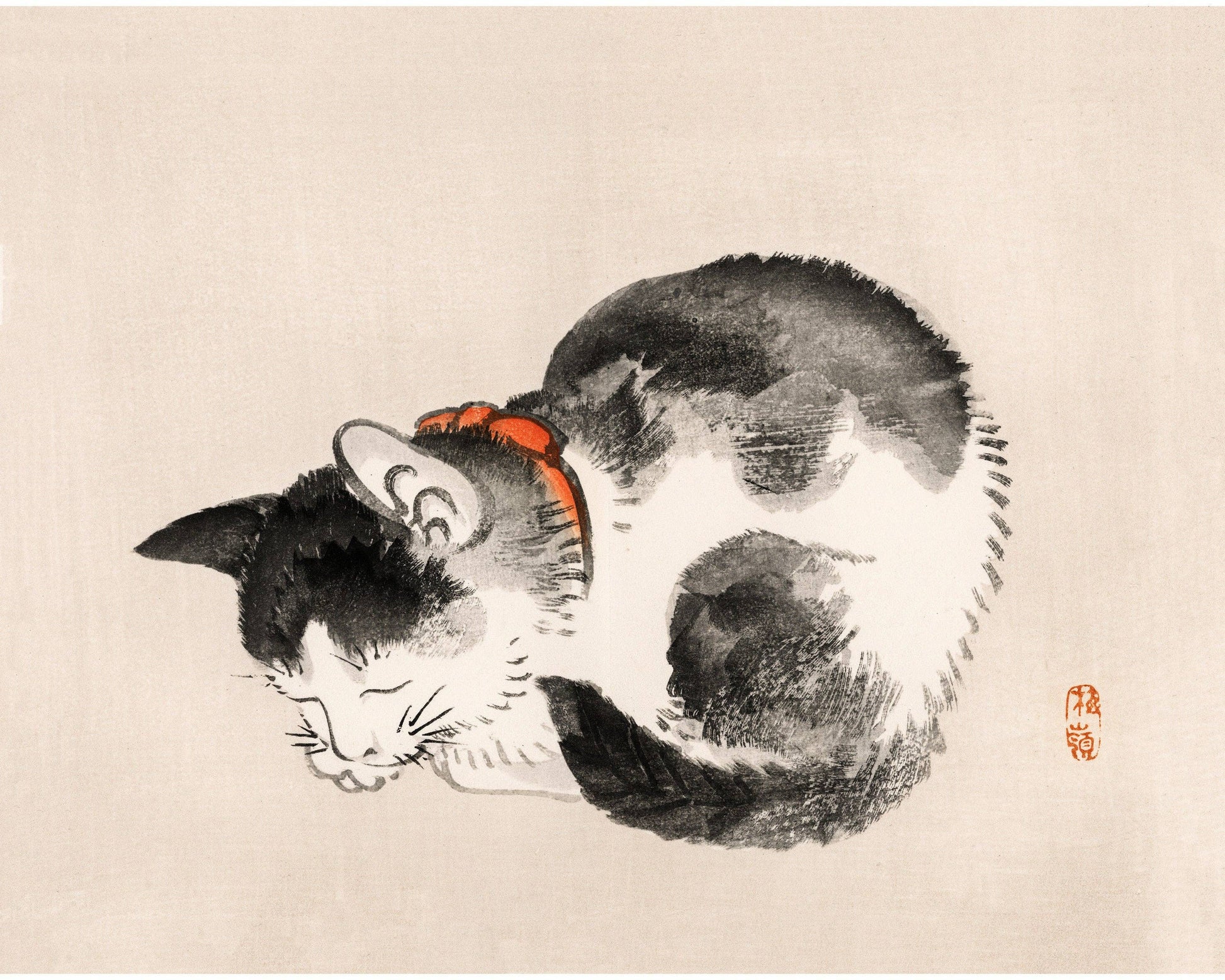 Sleeping Cat - Vintage Japanese Art Print