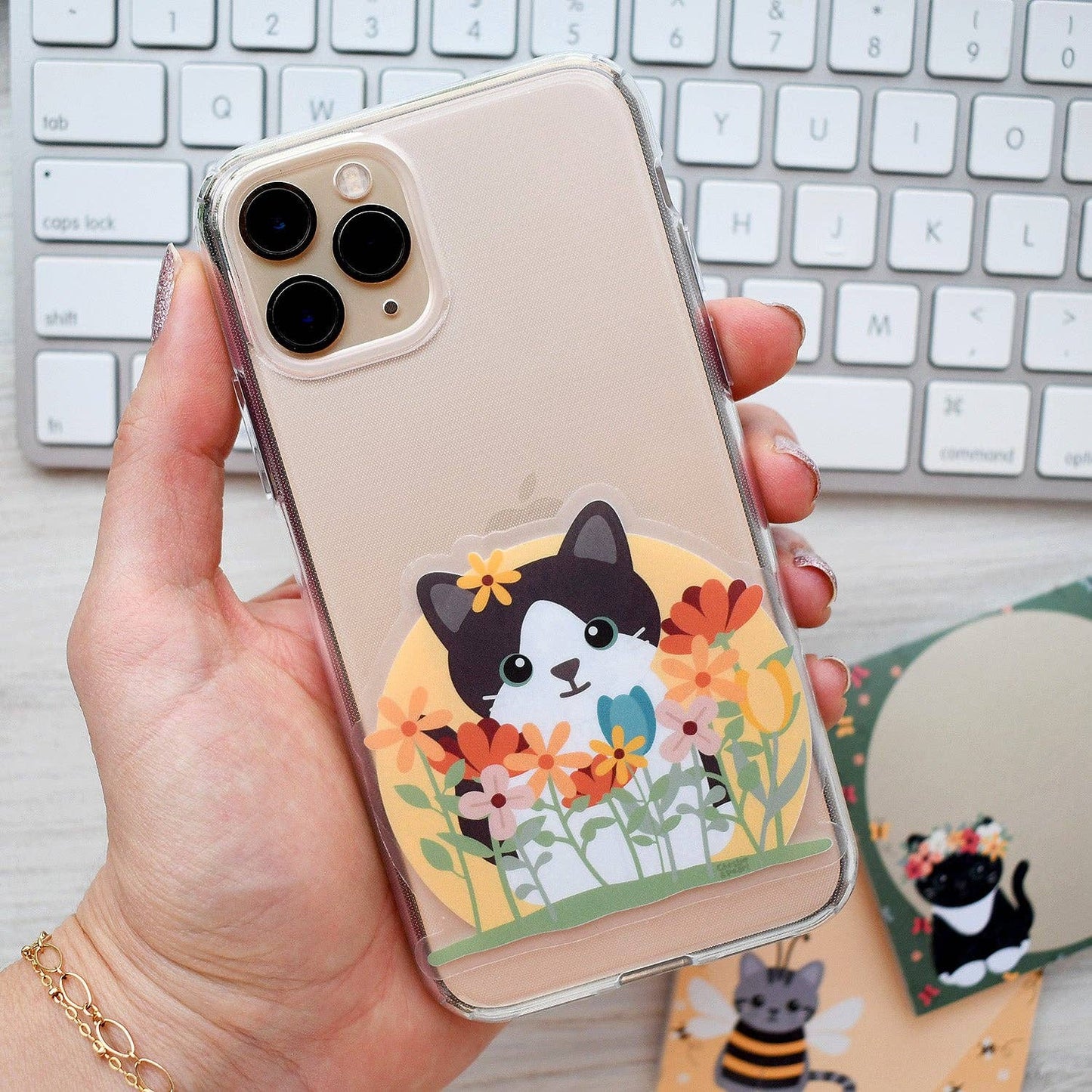 Wildflower Field Cat Clear Vinyl Sticker